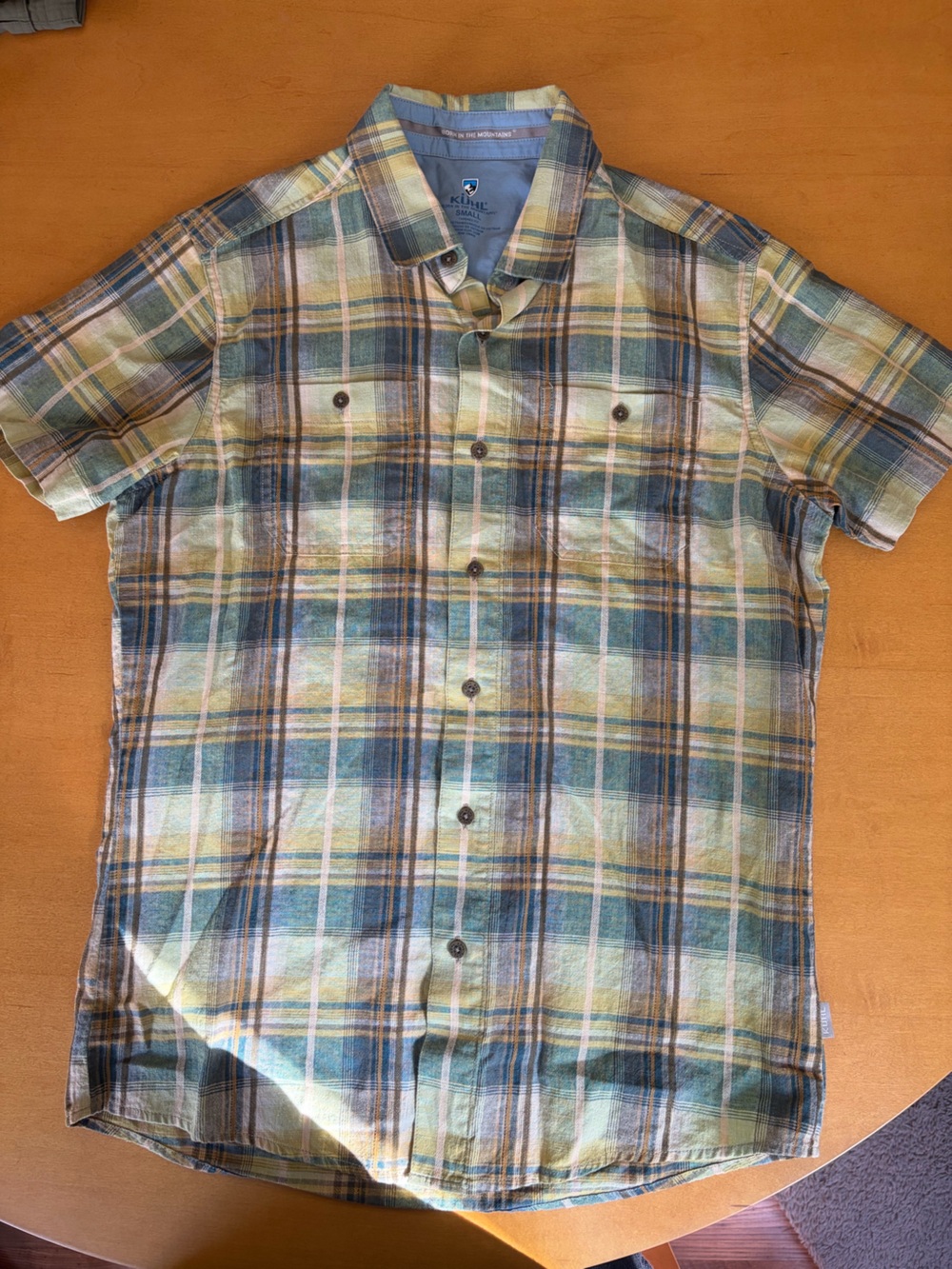 Kuhl Men's Short Sleeve Plaid Button-Down Shirt - Green/Blue/Yellow